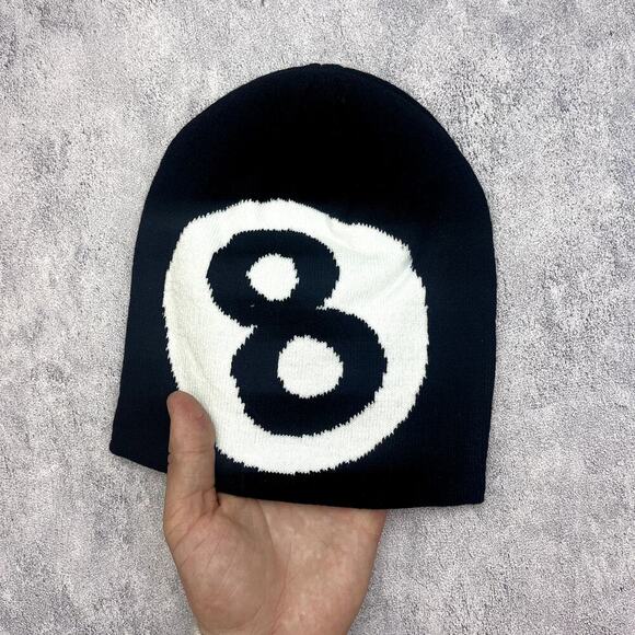 grunge gothic punk black and white 8-ball beanie - Picture 3 of 8